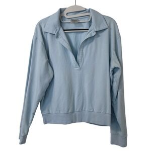 Negative Underwear Whipped Polo Sweatshirt Light Blue Cotton Modal V-Neck Small